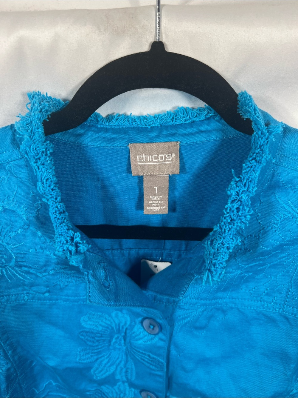 Chicos Jacket Womens Medium Lightweight Linen Blend Embroidered Spring Travel - Picture 4 of 8